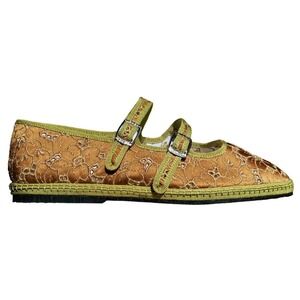 Viani Milano Lilly Sisto Milan Double Mary Jane Bronze Eyelet Flats Size 38EU